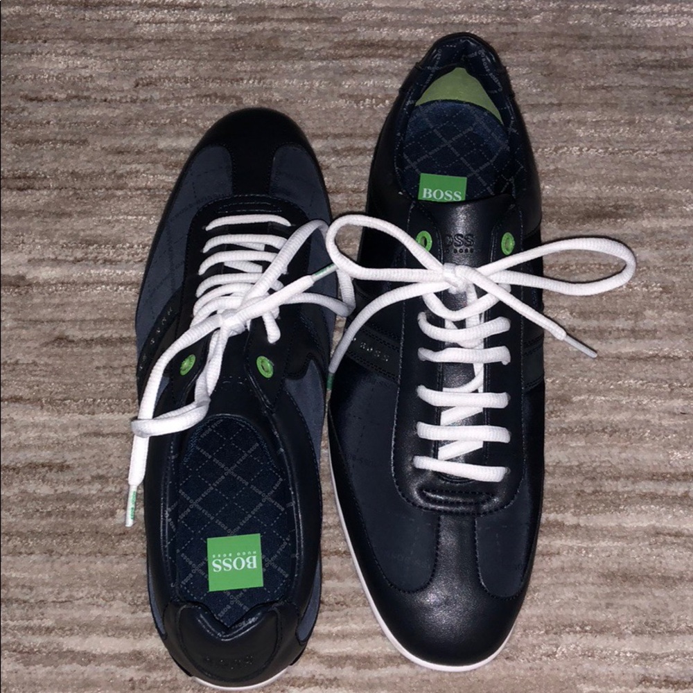 Navy blue Hugo Boss sneakers.